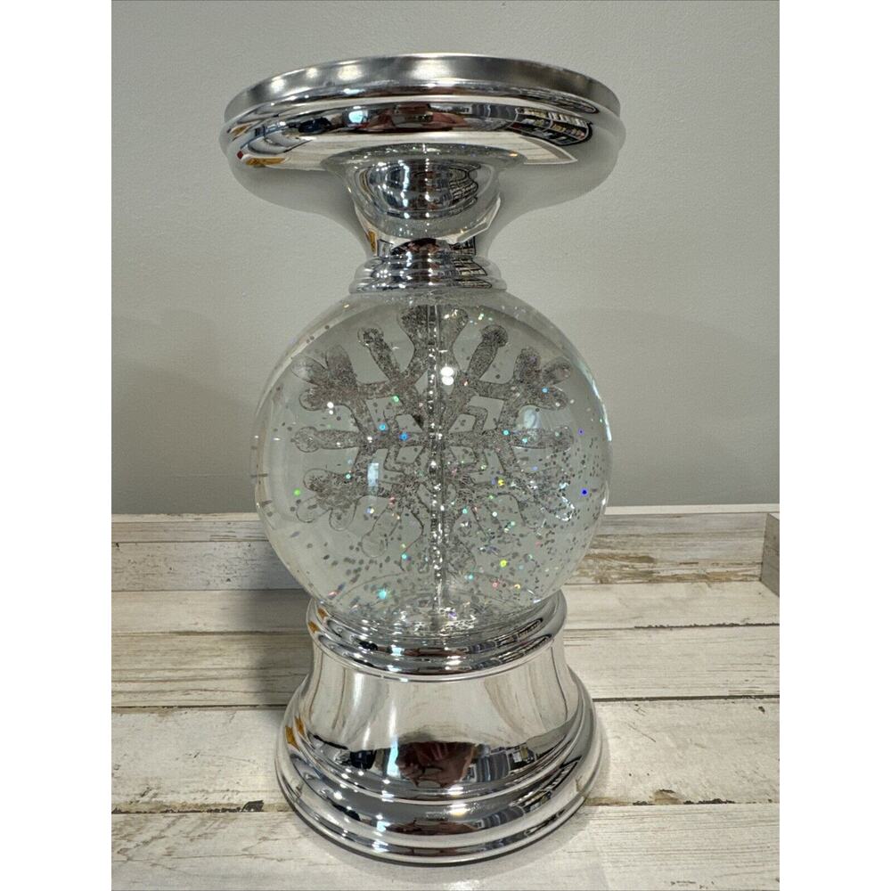 Bath & Body Works 3 Wick Candle Holder Snowflake LED Music Water Globe Pedestal